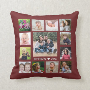13 Family Photo Collage Create Your Own Burgundy Cushion