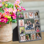 13 Family Photo Collage Template Grey Wood Plaque<br><div class="desc">Create your own photo collage  plaque with 13 of your favourite pictures on a rustic wood background.Personalise with family name and established date.</div>