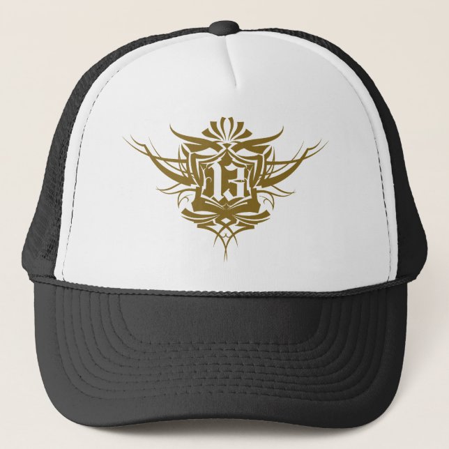 13 Gothic Tattoo number gold Trucker Hat (Front)