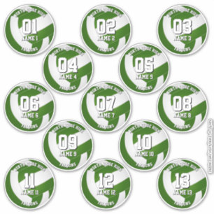 13 green volleyball stickers one for each athlete