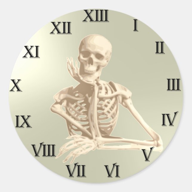 13 Hour Skull Clock Pattern Classic Round Sticker (Front)