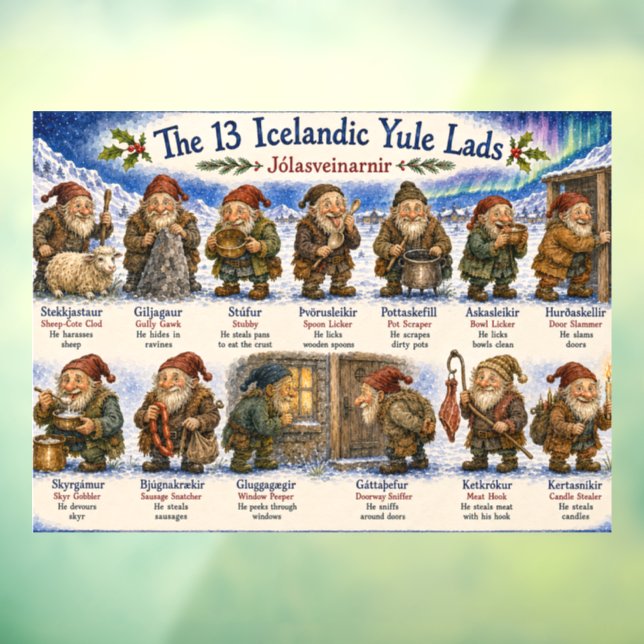 13 Icelandic Yule Lads Christmas reykjavik Window Cling (Sheet 3)
