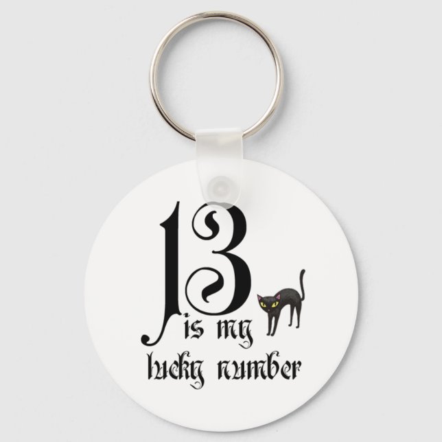 13 is my lucky number+black cat key ring (Front)
