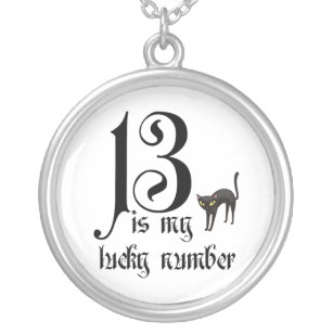 13 is my lucky number+black cat silver plated necklace