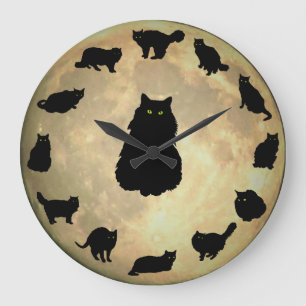 13 Lucky Cats and the Moon Large Clock