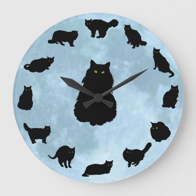 13 Lucky Cats on a Blue Moon Large Clock (Front)