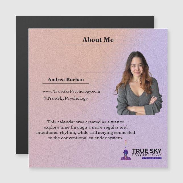 13-Month Moon Phase Zodiac About Calendar (Front/Back)