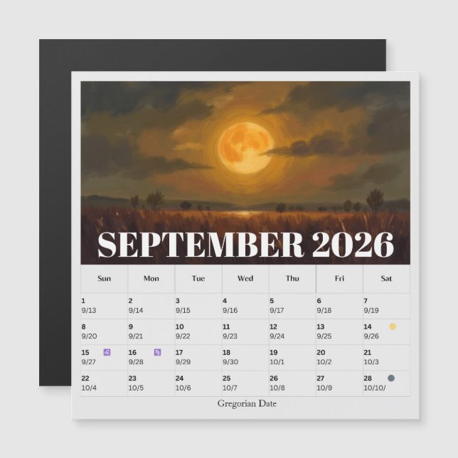 13-Month Moon Phase Zodiac September Calendar (Front/Back)