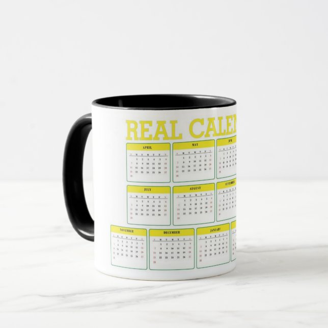 13 month real fixed calendar mug (Front Left)