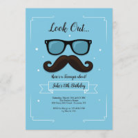 13 Moustache Birthday Party Invitation