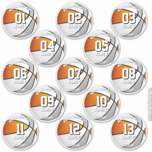 13 orange gray team colors basketball stickers (Front)