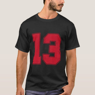 #13 Outline Number 13 Varsity Fan Sports Team Grey T-Shirt
