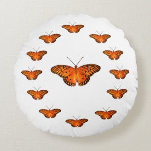 13  passion butterflies on white round cushion