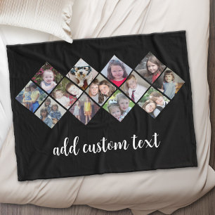 13 Photo Collage - diamond pattern - black Fleece Blanket