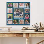 13 Photo Collage Family Name Create Your Own Blue Faux Canvas Print<br><div class="desc">Create your own photo collage  faux wrapped canvas print with 13 of your favourite pictures on a blue background.Personalise with family name and established date.</div>