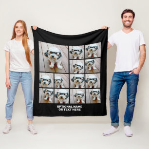 13 Photo Collage Modern Square Layout Black Fleece Blanket