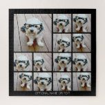 13 Photo Collage Modern Square Layout Black Jigsaw Puzzle<br><div class="desc">Use cropped photos for the best results! Upload square photos from your phone or even Instagram to make a striking custom look for your home. You can use photos of friends or pets and then match your own decor by changing the color. Use color or black and white photos -...</div>