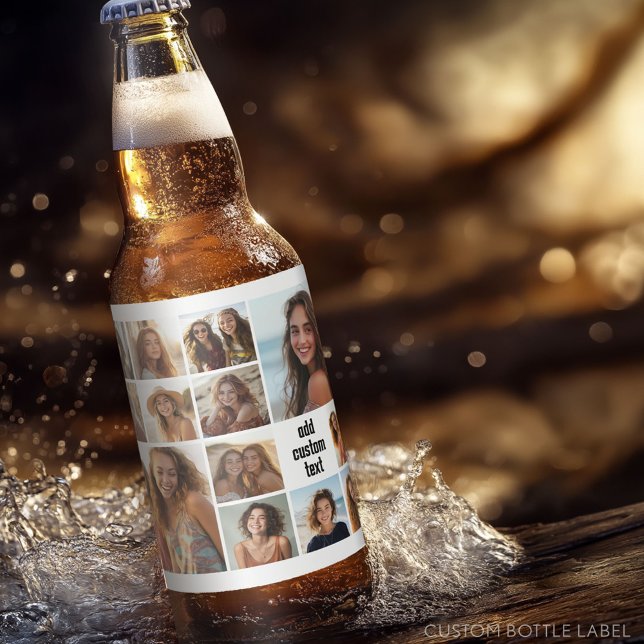 13 Photo Collage Monogram black - Can Edit Colour Beer Bottle Label (Custom Photo Collage on a Food and Beverage Label)
