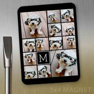 13 Photo Collage Monogram black - Can Edit Colour Magnet