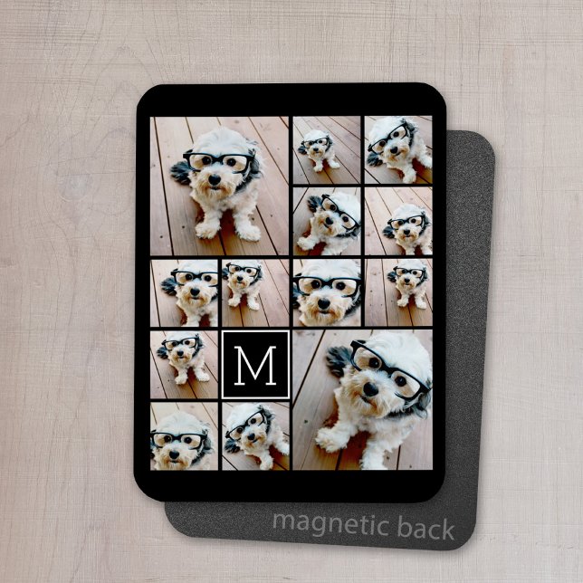 13 Photo Collage Monogram black - Can Edit Colour Magnet (Personalized magnet with photo collage and text)