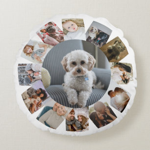 13 Photo Collage Personalised Round Cushion
