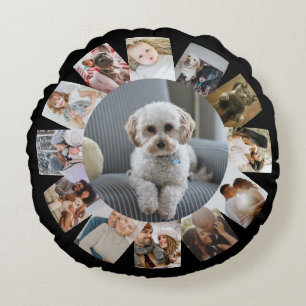 13 Photo Collage Personalised Round Cushion
