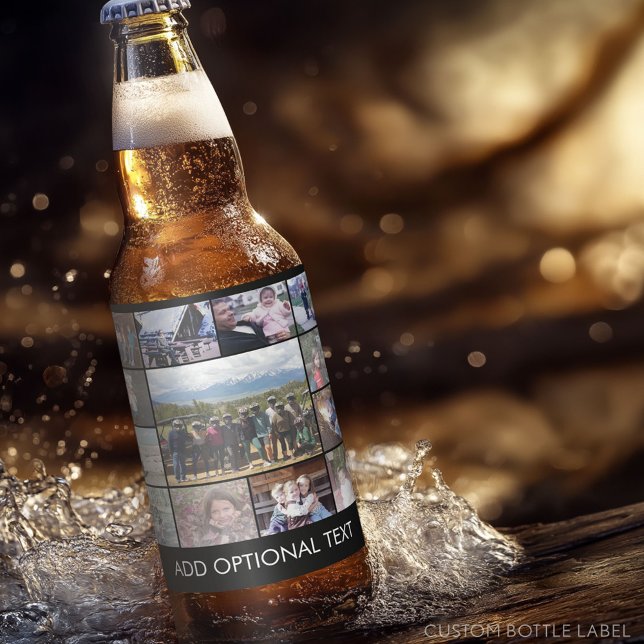 13 Photo Collage with One Large Photo in Centre Beer Bottle Label (Custom Photo Collage on a Food and Beverage Label)