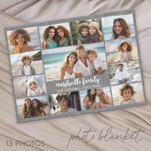 13 Photo Collage with Text in the Centre Fleece Blanket