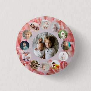 13 Photos collage Personalised Name rosy  3 Cm Round Badge
