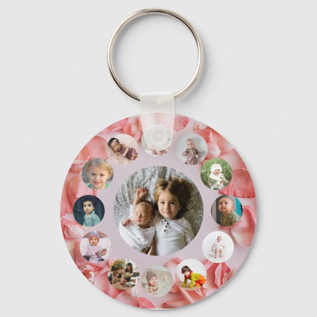 13 Photos collage Personalised Name rosy  Key Ring (Front)