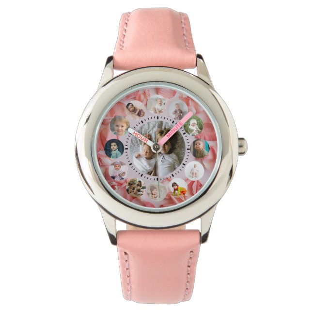 13 Photos collage Personalised Name rosy Watch (Front)