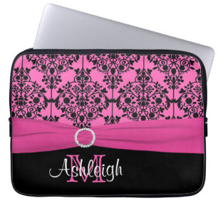 13" Pink Black White FAUX Ribbon Laptop Sleeve
