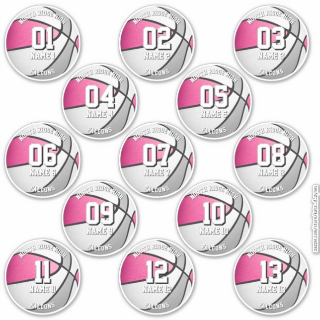 13 pink gray team colors basketball stickers (Front)