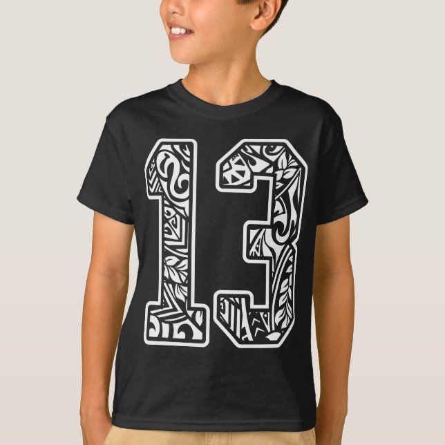 13 Polynesian Tattoo Number 13 Sports Fan Dark Pre T-Shirt (Front)