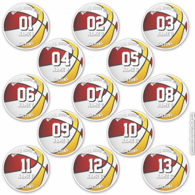 13 red gold basketball player water bottle labels (Front)