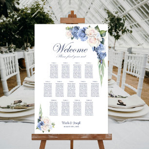 13 Table Blue White Rose Floral Seating Chart