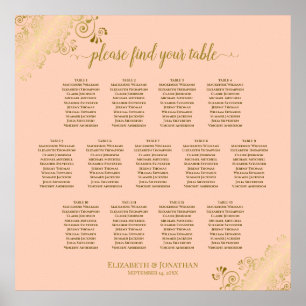 13 Table Coral Peach & Gold Wedding Seating Chart