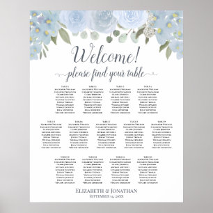 13 Table Dusty Blue Floral Wedding Seating Chart