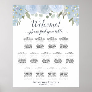 13 Table Dusty Blue Floral Wedding Seating Chart
