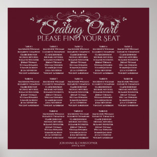 13 Table Elegant Burgundy Wedding Seating Chart