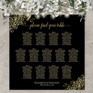 13 Table Gold Frills Black Wedding Seating Chart