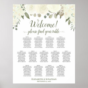 13 Table Ivory White Floral Wedding Seating Chart