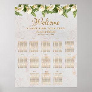 13 Table Marble Wedding Seating Chart Calla Lilies