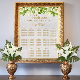13 Table Marble Wedding Seating Chart White Lilies