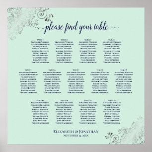 13 Table Mint Green & Navy Wedding Seating Chart