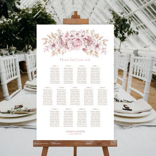 13 Table Pink Floral Wedding Seating Chart