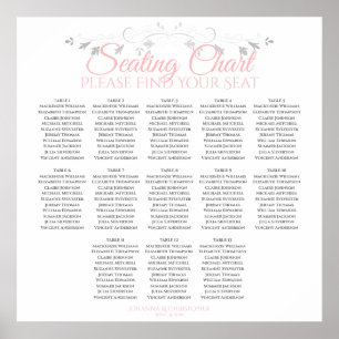 13 Table Pink & Gray Wedding Seating Chart