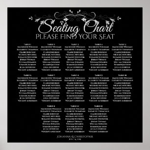 13 Table Silver on Black Wedding Seating Chart