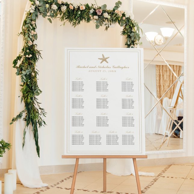 13 Table Tan Starfish 24x36 Wedding Seating Chart (Creator Uploaded)