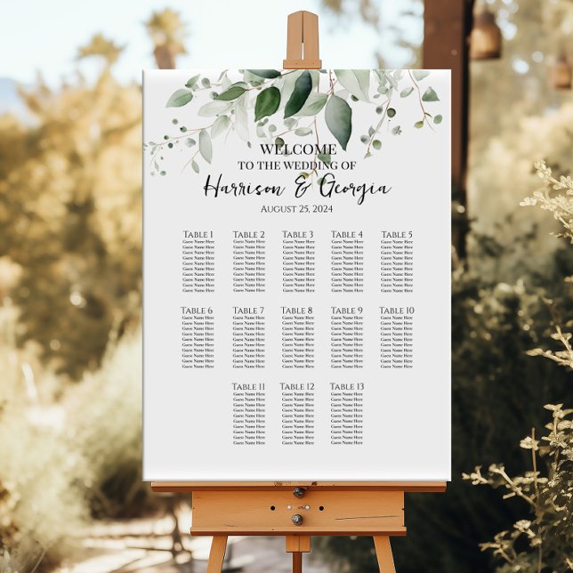 13 tables greenery elegant wedding seating chart (Creator Uploaded)